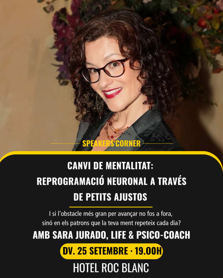 El cartell de la conferència de Sara Jurado en el marc del cicle Speakers'Corner de l'hotel Roc Blanc.